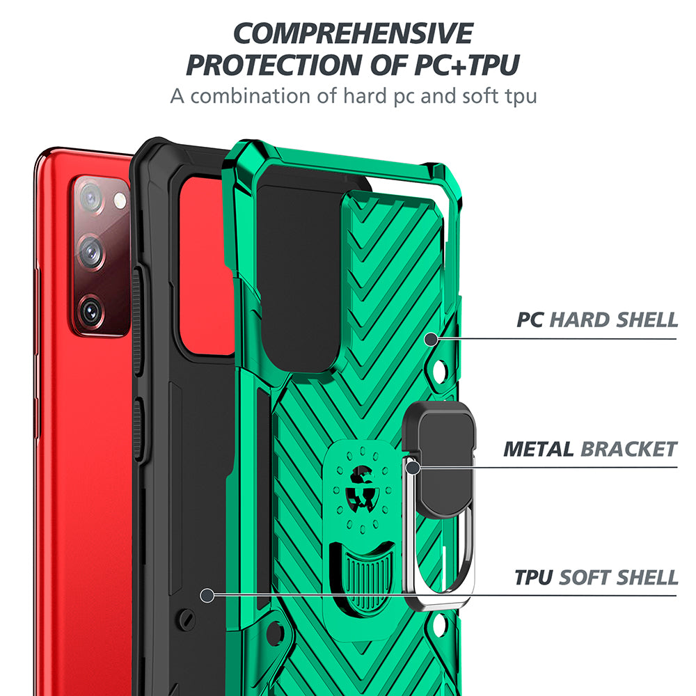 Rotatable Finger Ring Kickstand PC + TPU Hybrid Back Case for Samsung Galaxy S20 FE 4G/5G/2022/S20 Lite - Dark Green