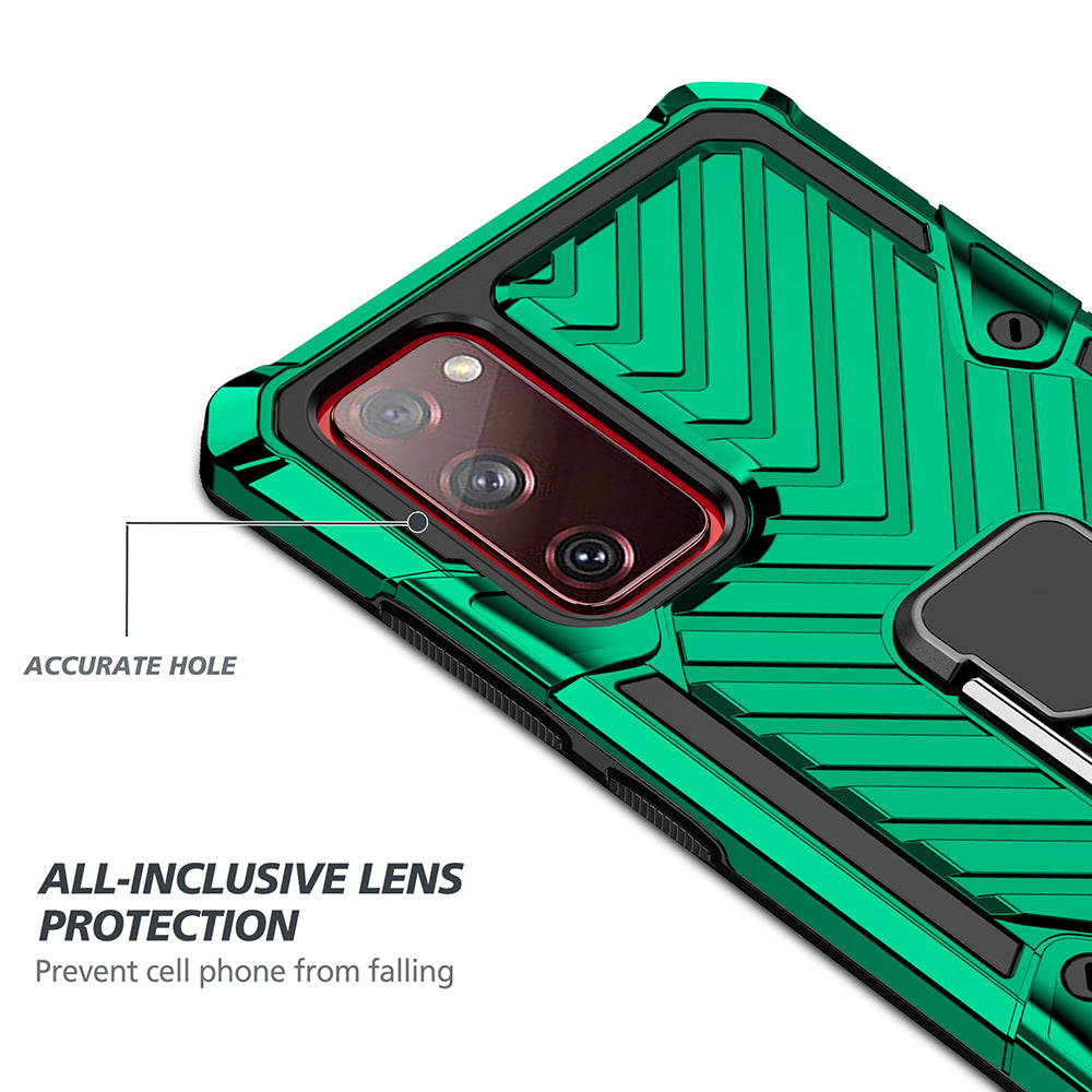 Rotatable Finger Ring Kickstand PC + TPU Hybrid Back Case for Samsung Galaxy S20 FE 4G/5G/2022/S20 Lite - Dark Green
