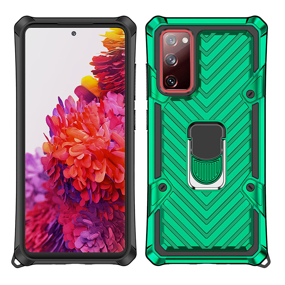 Rotatable Finger Ring Kickstand PC + TPU Hybrid Back Case for Samsung Galaxy S20 FE 4G/5G/2022/S20 Lite - Dark Green