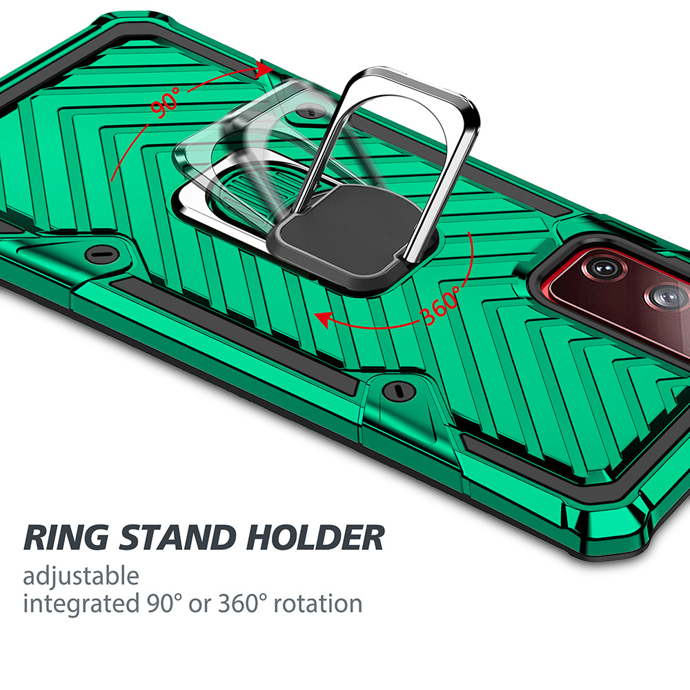 Rotatable Finger Ring Kickstand PC + TPU Hybrid Back Case for Samsung Galaxy S20 FE 4G/5G/2022/S20 Lite - Dark Green