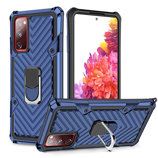 Rotatable Finger Ring Kickstand PC + TPU Hybrid Back Case for Samsung Galaxy S20 FE 4G/5G/2022/S20 Lite - Blue