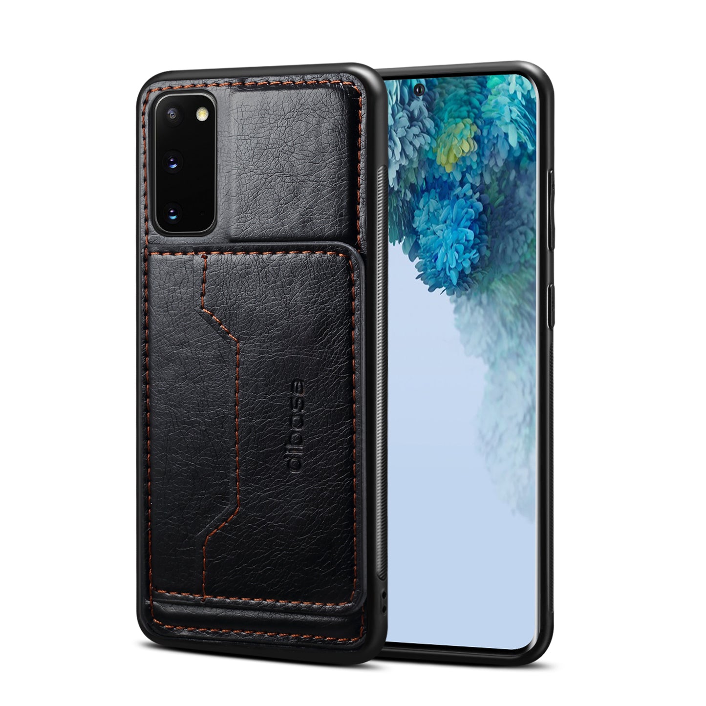 Leather Coated Hybrid Phone Protective Shell with Kickstand for Samsung Galaxy S20 FE/S20 Fan Edition/S20 FE 5G/S20 Fan Edition 5G/S20 Lite - Black