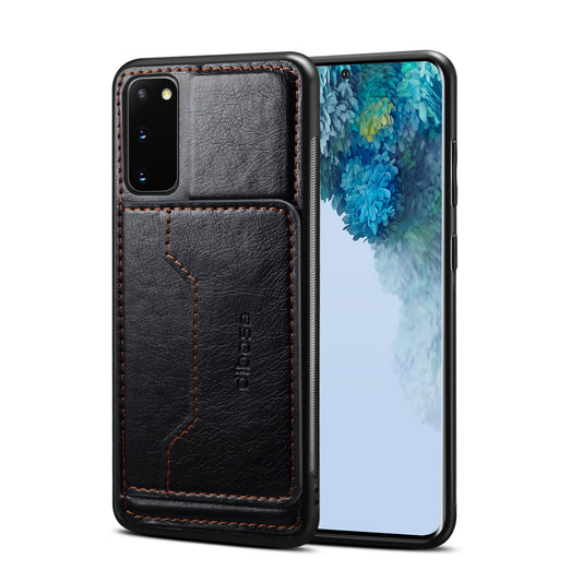 Leather Coated Hybrid Phone Protective Shell with Kickstand for Samsung Galaxy S20 FE/S20 Fan Edition/S20 FE 5G/S20 Fan Edition 5G/S20 Lite - Black