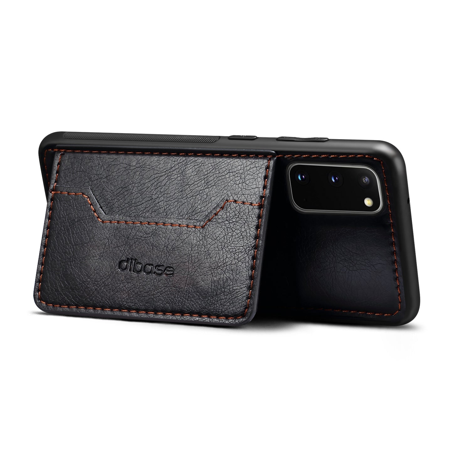 Leather Coated Hybrid Phone Protective Shell with Kickstand for Samsung Galaxy S20 FE/S20 Fan Edition/S20 FE 5G/S20 Fan Edition 5G/S20 Lite - Black