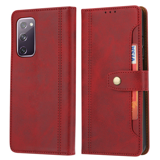 Leather Wallet Stand Phone Shell with Supporting Stand for Samsung Galaxy S20 FE 4G/5G/2022/S20 Lite - Red