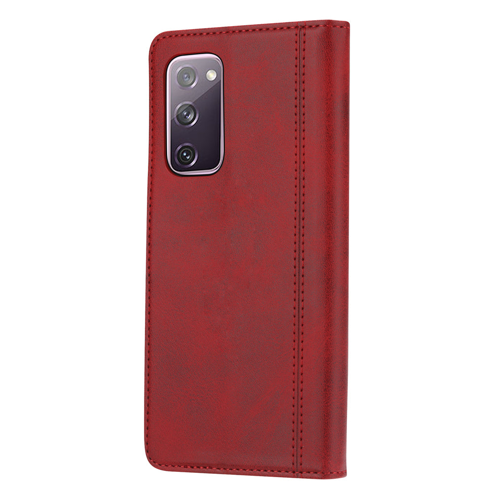 Leather Wallet Stand Phone Shell with Supporting Stand for Samsung Galaxy S20 FE 4G/5G/2022/S20 Lite - Red