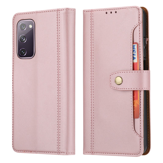 Leather Wallet Stand Phone Shell with Supporting Stand for Samsung Galaxy S20 FE 4G/5G/2022/S20 Lite - Rose Gold