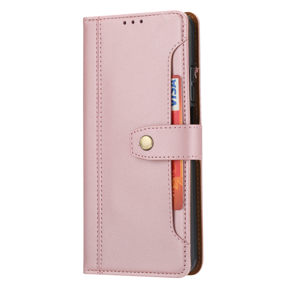 Leather Wallet Stand Phone Shell with Supporting Stand for Samsung Galaxy S20 FE 4G/5G/2022/S20 Lite - Rose Gold