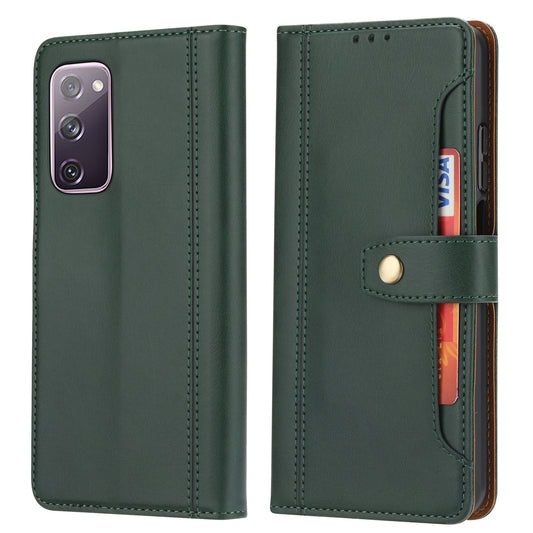 Leather Wallet Stand Phone Shell with Supporting Stand for Samsung Galaxy S20 FE 4G/5G/2022/S20 Lite - Green
