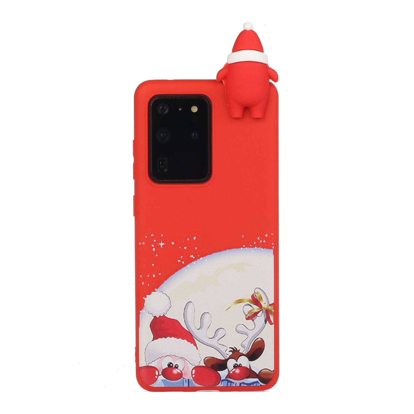 3D Christmas Doll Decor TPU Phone Cover Case for Samsung Galaxy S20 Ultra - Red Nose Santa and Moose