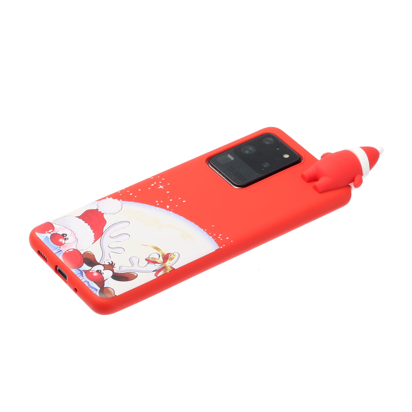 3D Christmas Doll Decor TPU Phone Cover Case for Samsung Galaxy S20 Ultra - Red Nose Santa and Moose