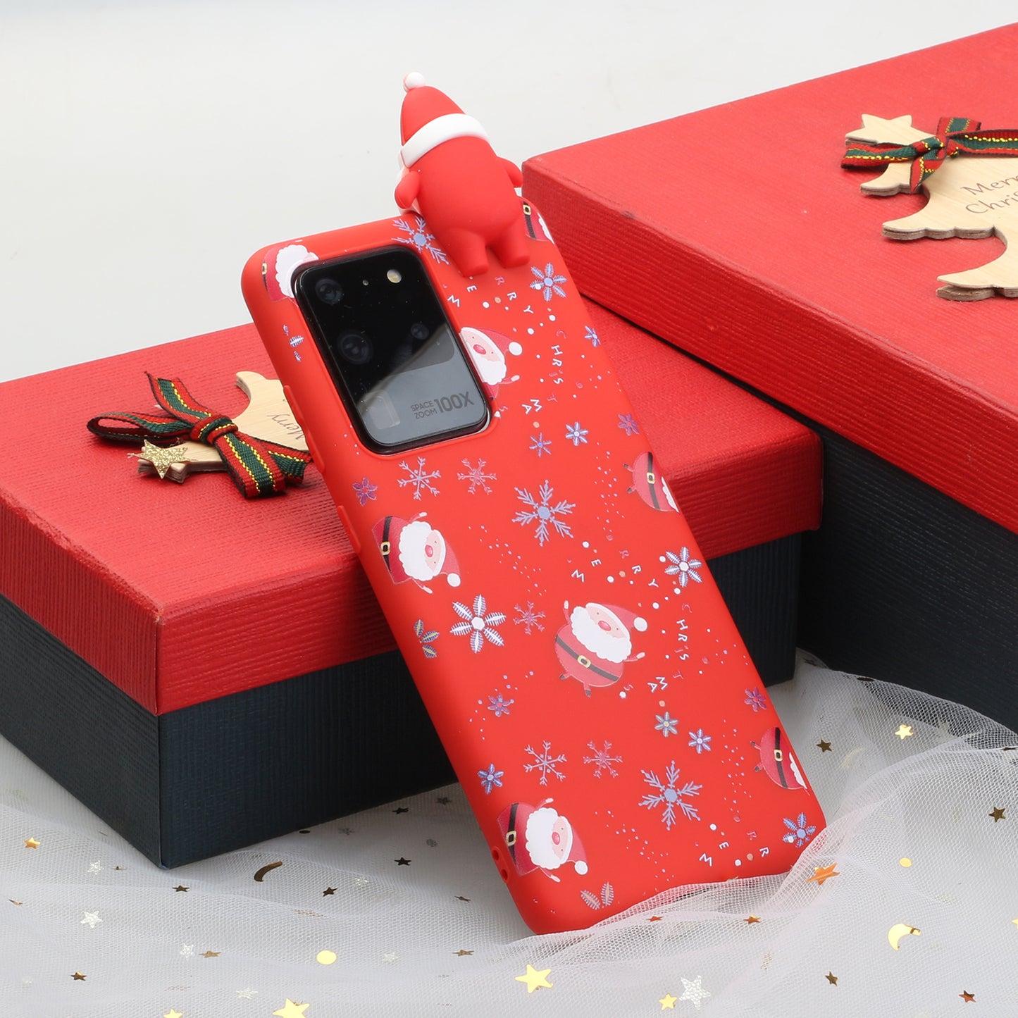 3D Christmas Doll Decor TPU Phone Cover Case for Samsung Galaxy S20 Ultra - Santa Sticker