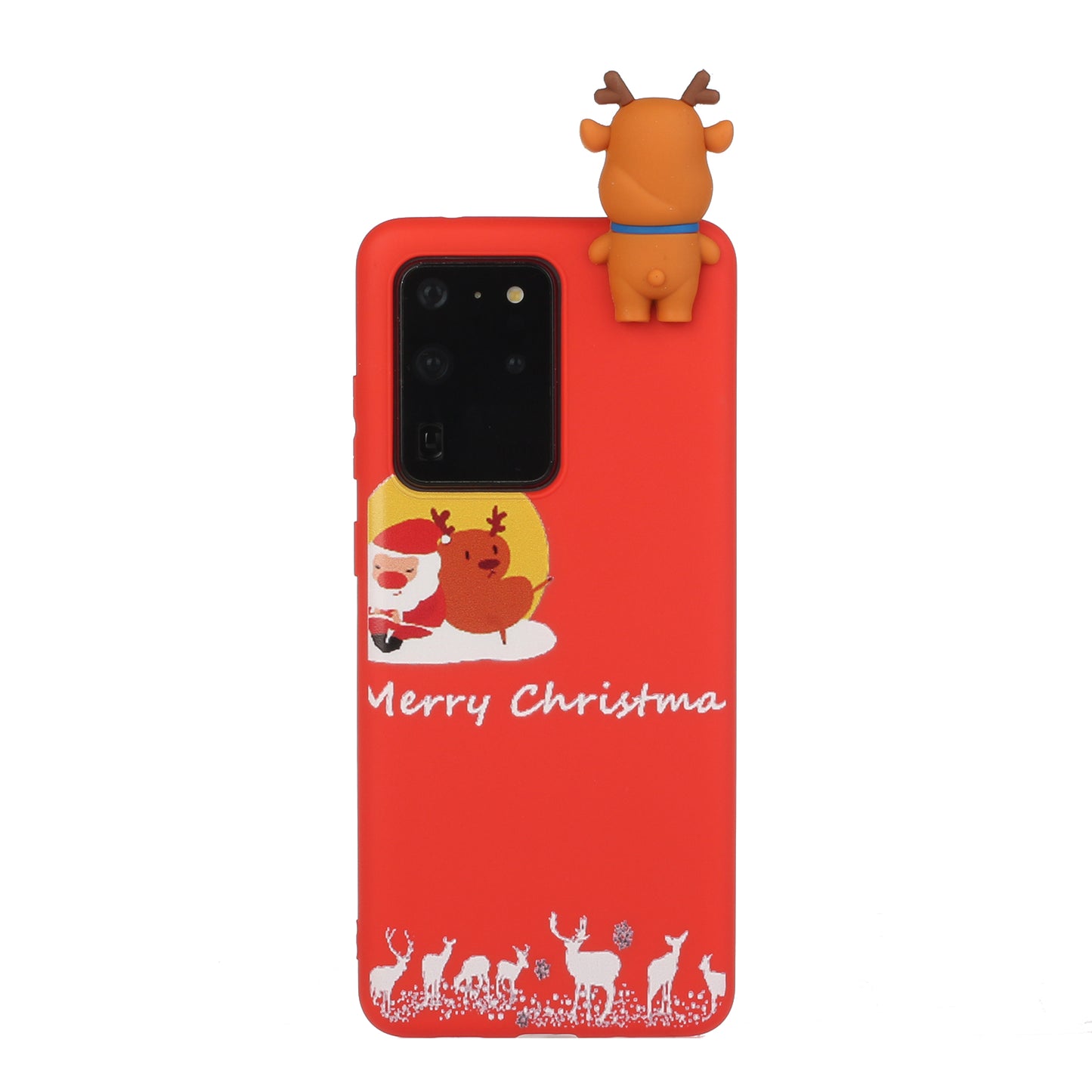 3D Christmas Doll Decor TPU Phone Cover Case for Samsung Galaxy S20 Ultra - Red Santa and Moose