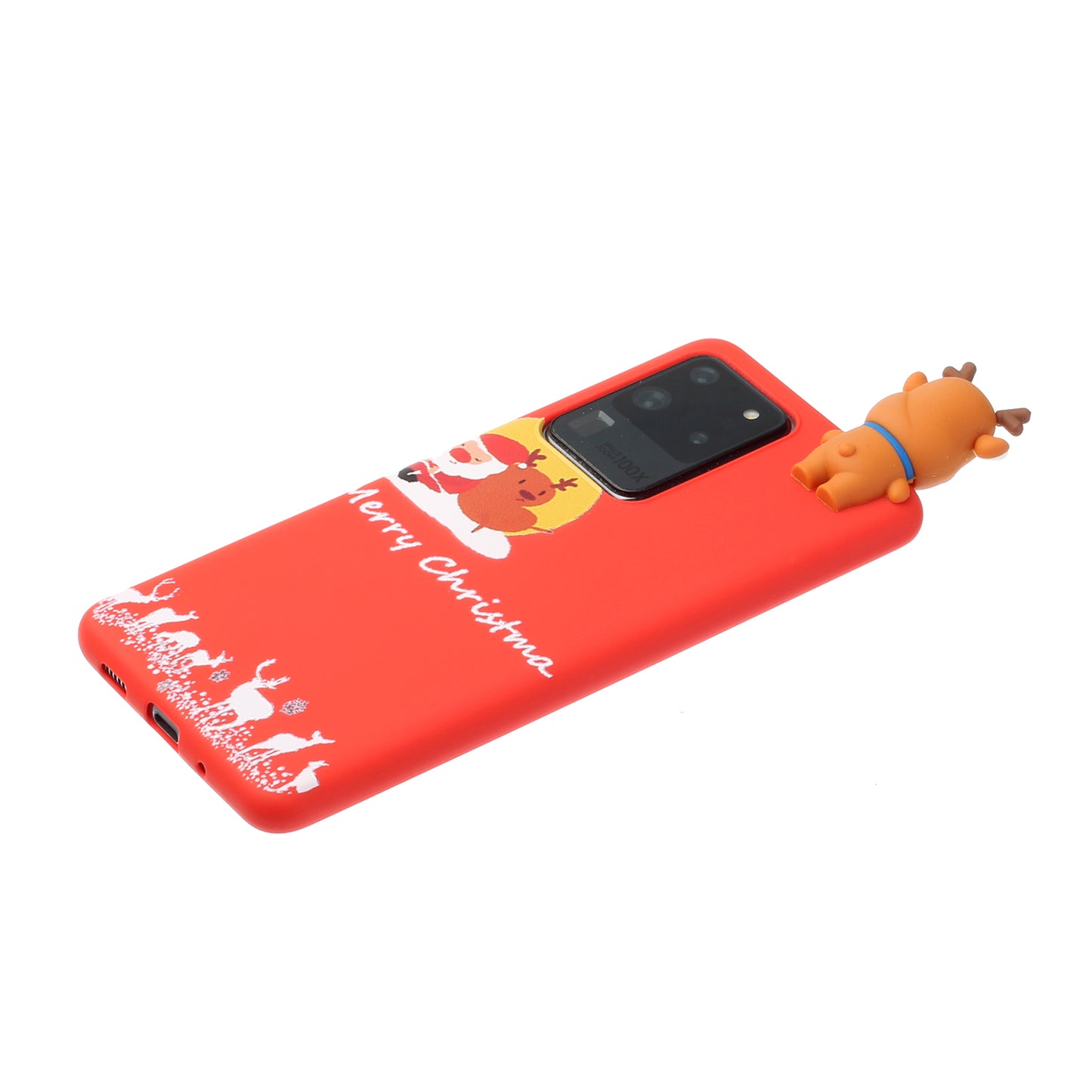 3D Christmas Doll Decor TPU Phone Cover Case for Samsung Galaxy S20 Ultra - Red Santa and Moose