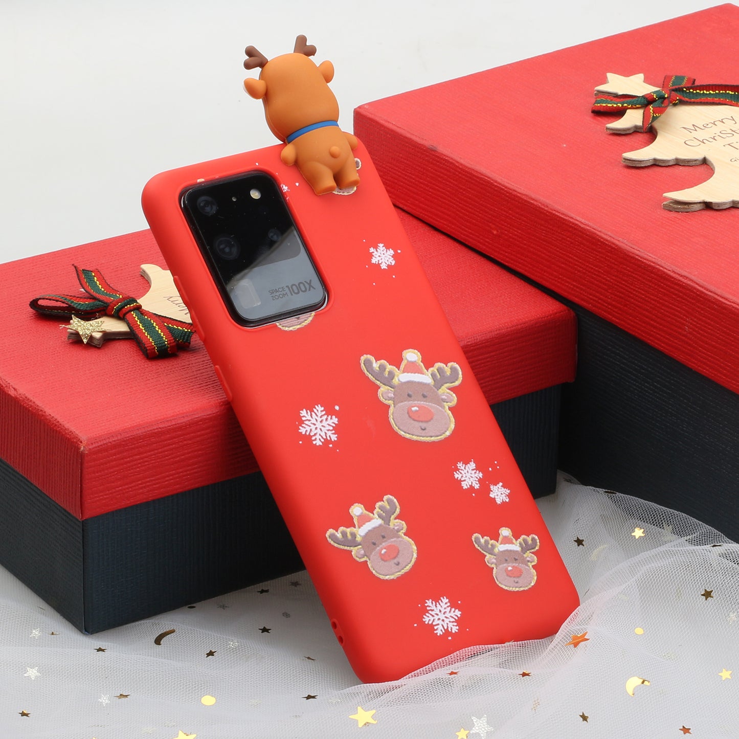 3D Christmas Doll Decor TPU Phone Cover Case for Samsung Galaxy S20 Ultra - Moose Sticker