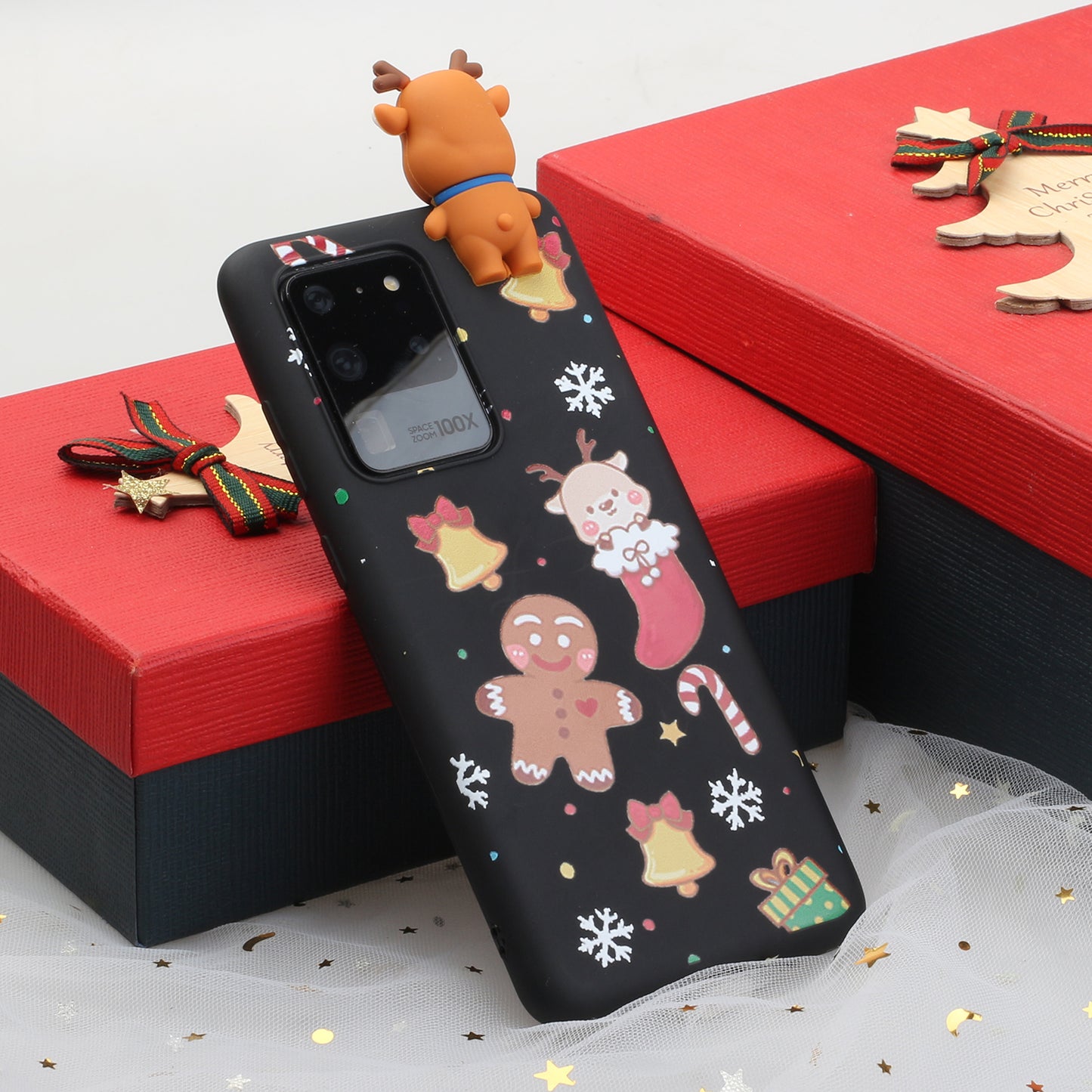 3D Christmas Doll Decor TPU Phone Cover Case for Samsung Galaxy S20 Ultra - Christmas Sticker