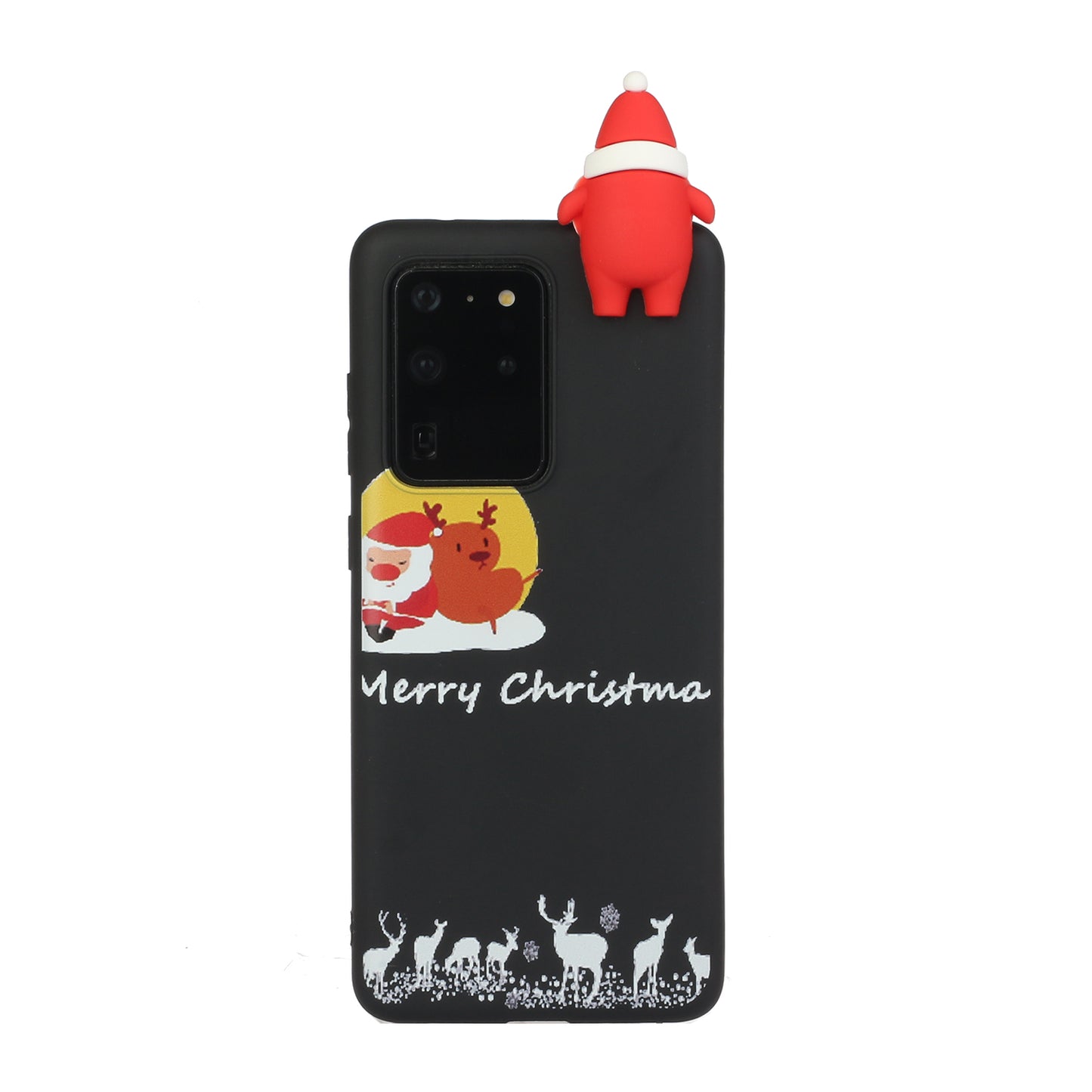 3D Christmas Doll Decor TPU Phone Cover Case for Samsung Galaxy S20 Ultra - Black Santa and Moose
