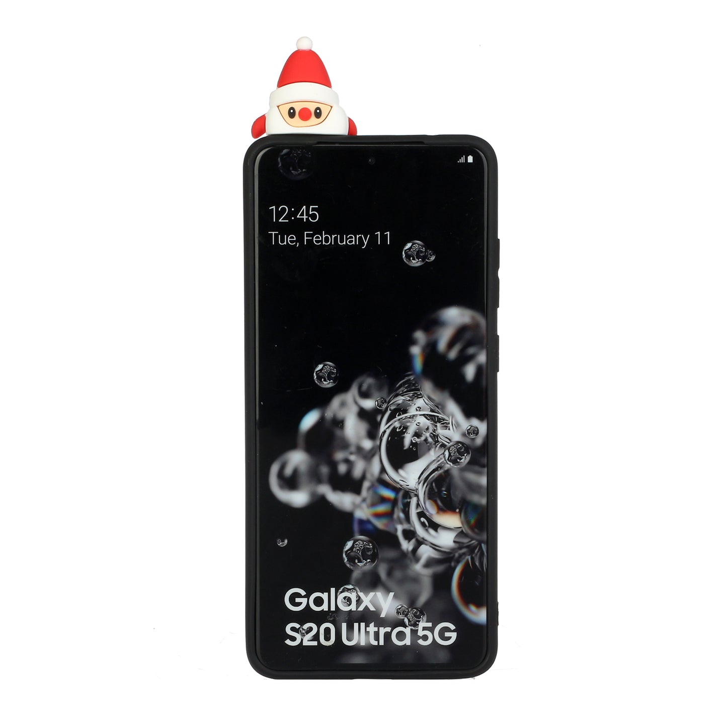 3D Christmas Doll Decor TPU Phone Cover Case for Samsung Galaxy S20 Ultra - Black Santa and Moose