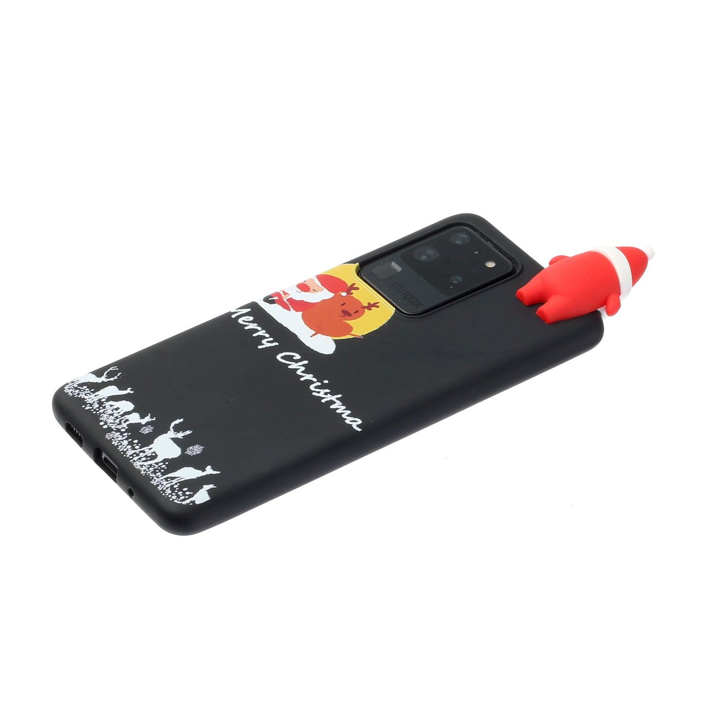 3D Christmas Doll Decor TPU Phone Cover Case for Samsung Galaxy S20 Ultra - Black Santa and Moose