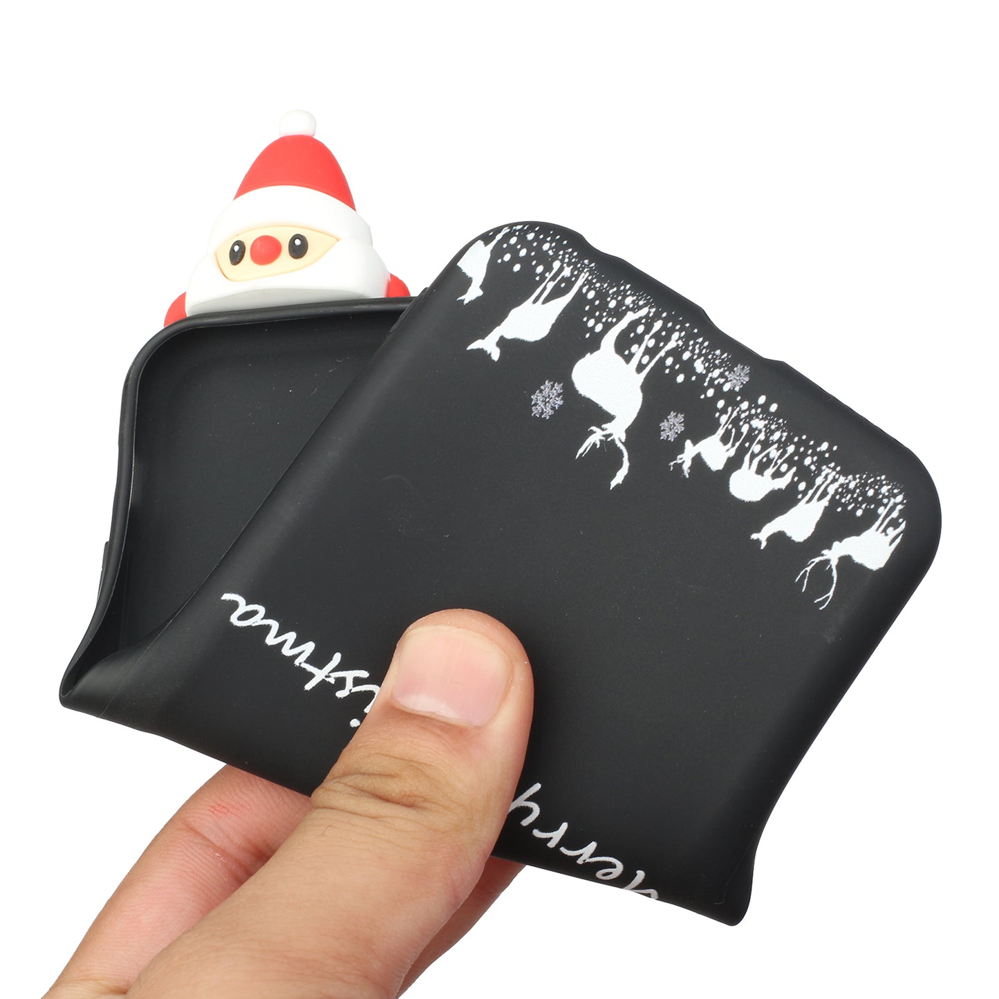 3D Christmas Doll Decor TPU Phone Cover Case for Samsung Galaxy S20 Ultra - Black Santa and Moose