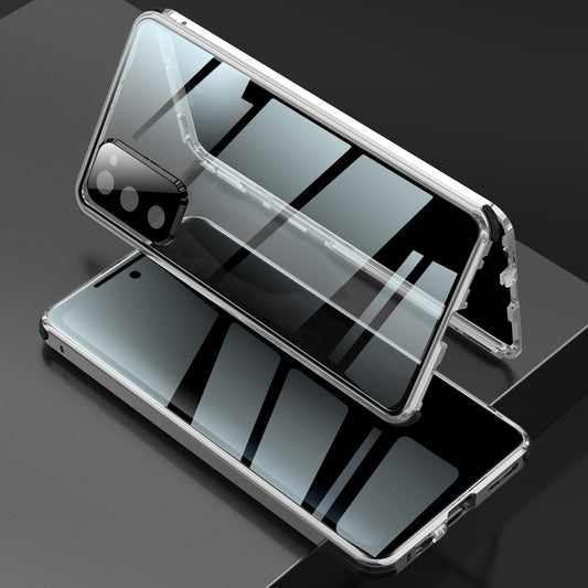 Four Corner Anti-Fall Double Side Anti-peep Tempered Glass Lock Installation Lens Cover Phone Case for Samsung Galaxy S20 FE 4G/5G/2022/S20 Lite - Silver