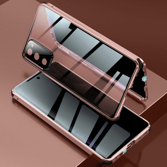 Four Corner Anti-Fall Double Side Anti-peep Tempered Glass Lock Installation Lens Cover Phone Case for Samsung Galaxy S20 FE 4G/5G/2022/S20 Lite - Pink