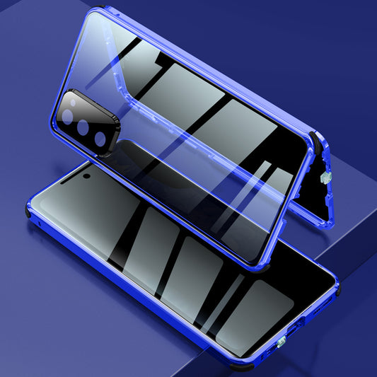 Four Corner Anti-Fall Double Side Anti-peep Tempered Glass Lock Installation Lens Cover Phone Case for Samsung Galaxy S20 FE 4G/5G/2022/S20 Lite - Blue