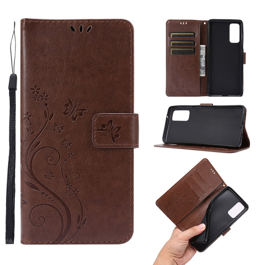 For Samsung Galaxy S20 FE 4G/5G/S20 Lite/S20 FE 2022 Butterfly Flower Imprinting Leather Wallet Case - Brown