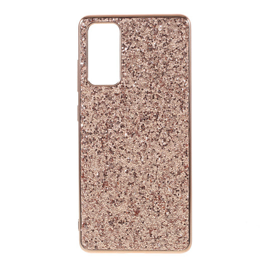 For Samsung Galaxy S20 FE 4G/5G/S20 Lite/S20 FE 2022 Glittering Sequins Design Plated TPU Frame + PC Hybrid Shell Case - Rose Gold