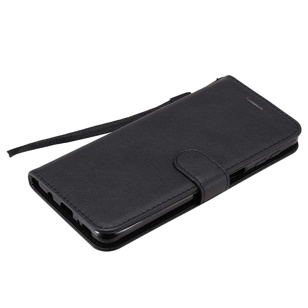 For Samsung Galaxy M31s Case Solid Color Leather Mobile Cover Wallet Stand with Strap - Black