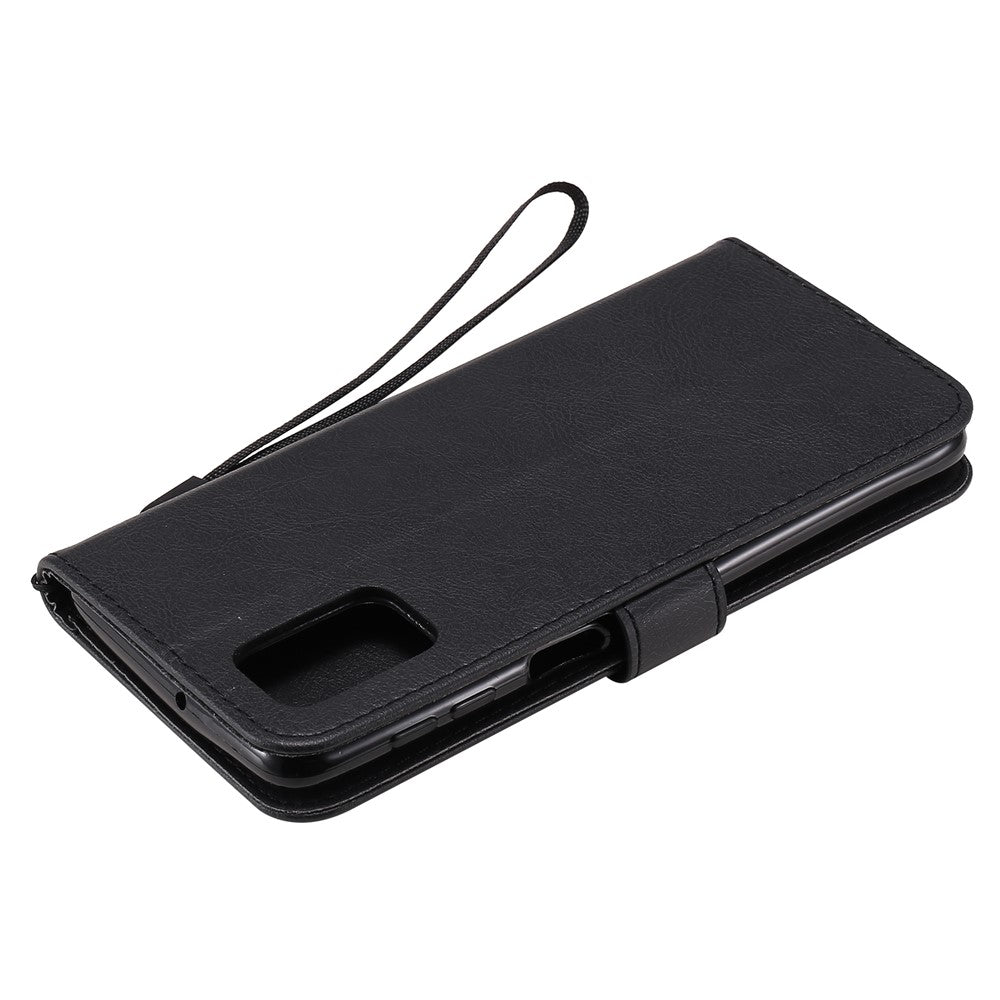 For Samsung Galaxy M31s Case Solid Color Leather Mobile Cover Wallet Stand with Strap - Black