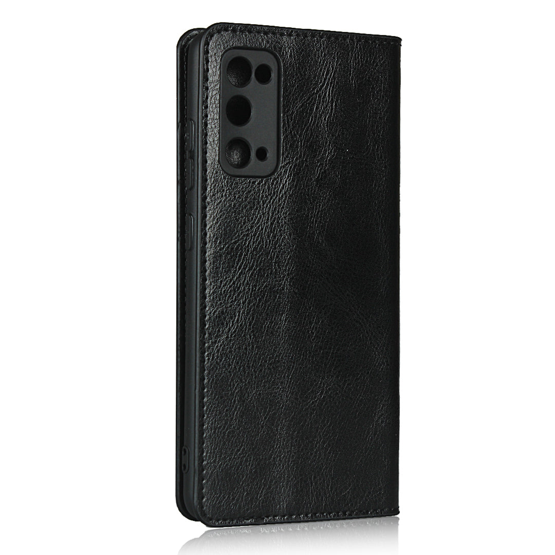 Crazy Horse Auto-Absorbed Genuine Leather Wallet Stand Case for Samsung Galaxy S20 FE/S20 Fan Edition/S20 FE 5G/S20 Fan Edition 5G - Black