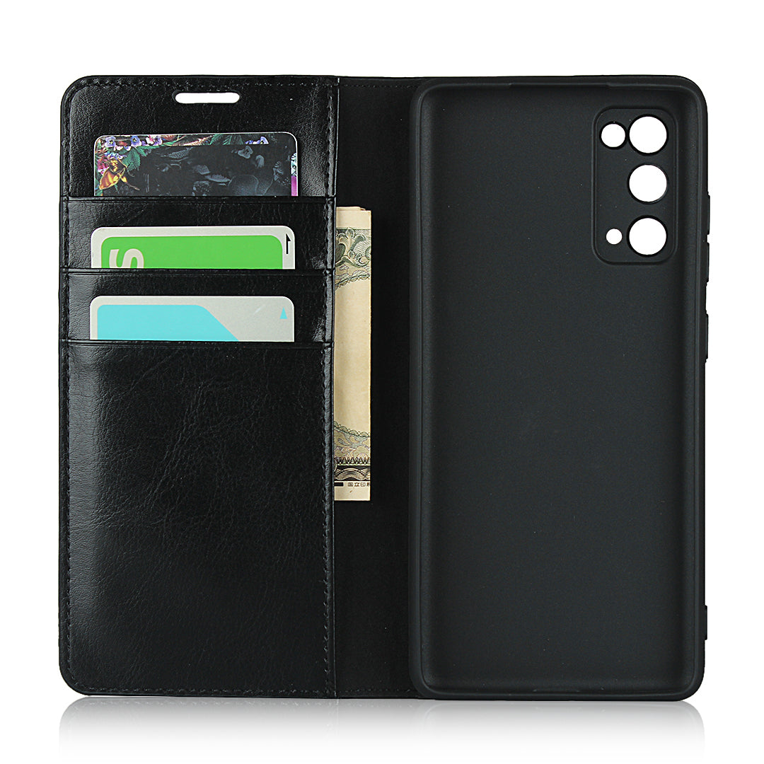 Crazy Horse Auto-Absorbed Genuine Leather Wallet Stand Case for Samsung Galaxy S20 FE/S20 Fan Edition/S20 FE 5G/S20 Fan Edition 5G - Black