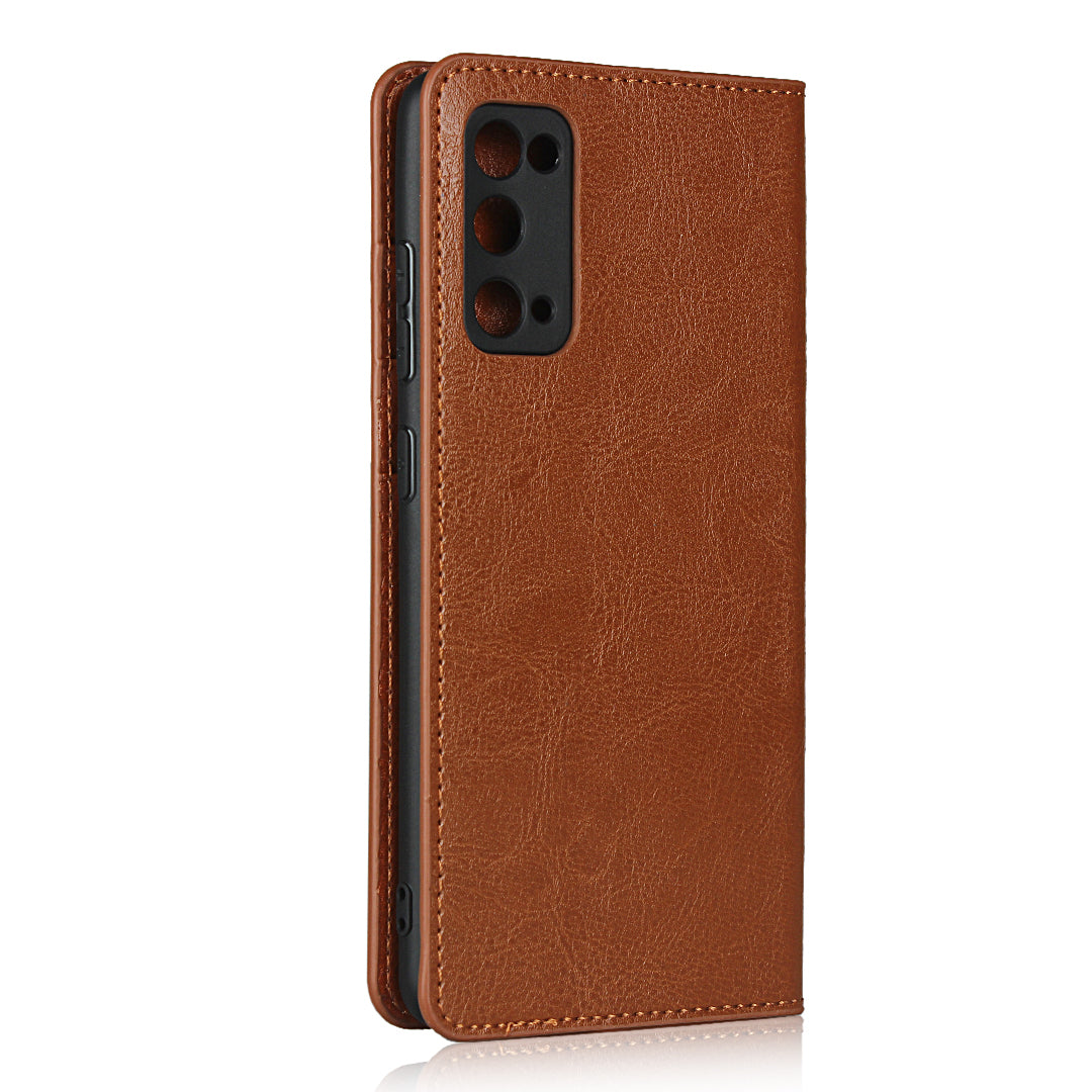 Crazy Horse Auto-Absorbed Genuine Leather Wallet Stand Case for Samsung Galaxy S20 FE/S20 Fan Edition/S20 FE 5G/S20 Fan Edition 5G - Light Brown