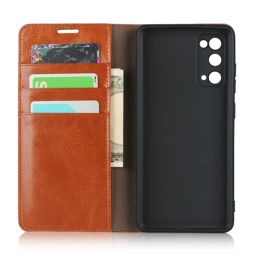 Crazy Horse Auto-Absorbed Genuine Leather Wallet Stand Case for Samsung Galaxy S20 FE/S20 Fan Edition/S20 FE 5G/S20 Fan Edition 5G - Light Brown