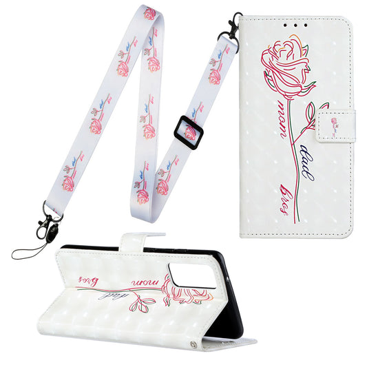 Pattern Printing Leather Protector for Samsung Galaxy S20 4G/S20 5G Stand Case with Hanging Strap - Flower