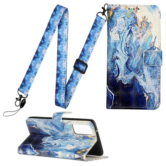 Pattern Printing Leather Protector with Hanging Strap for Samsung Galaxy S20 Plus/S20 Plus 5G  Stand Case - Marbling