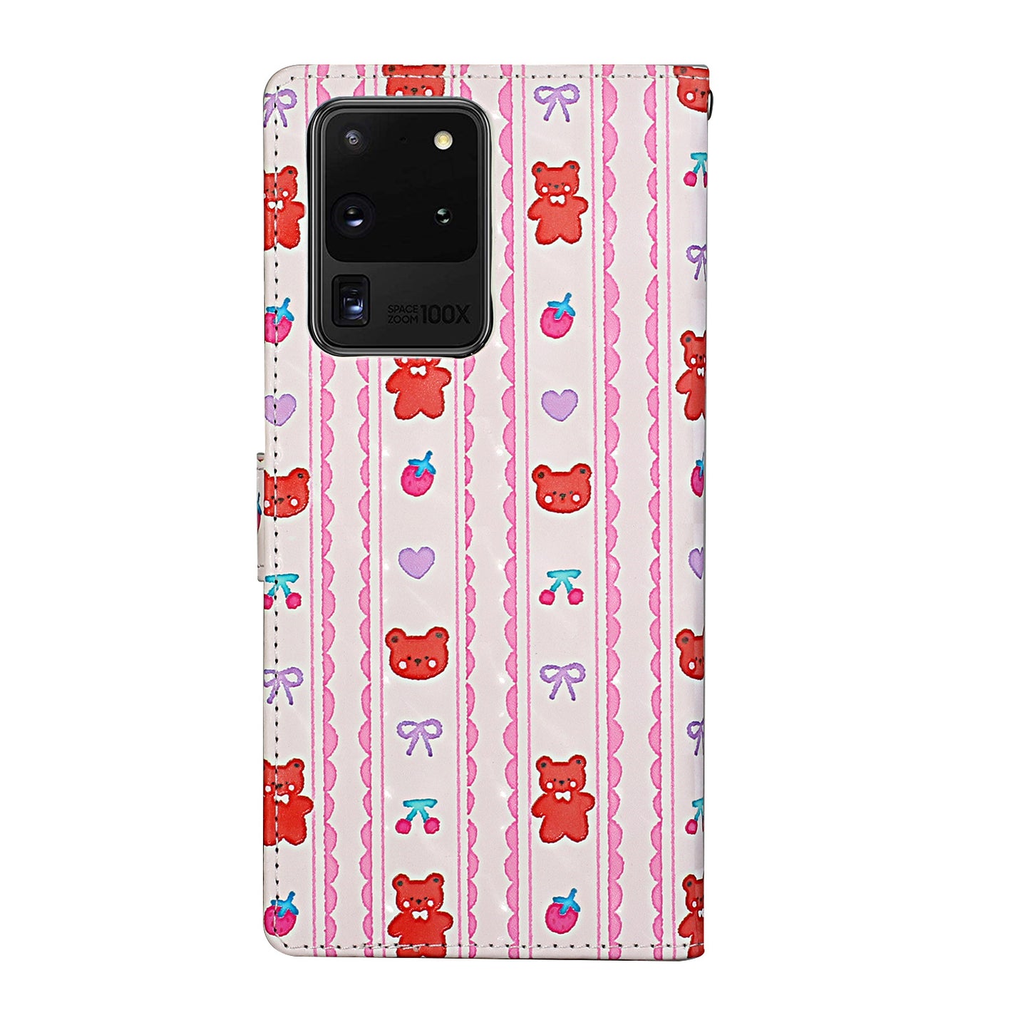 3D Pattern Printing Leather Case Wallet Shell with Adjustable Lanyard for Samsung Galaxy S20 Ultra - Bear
