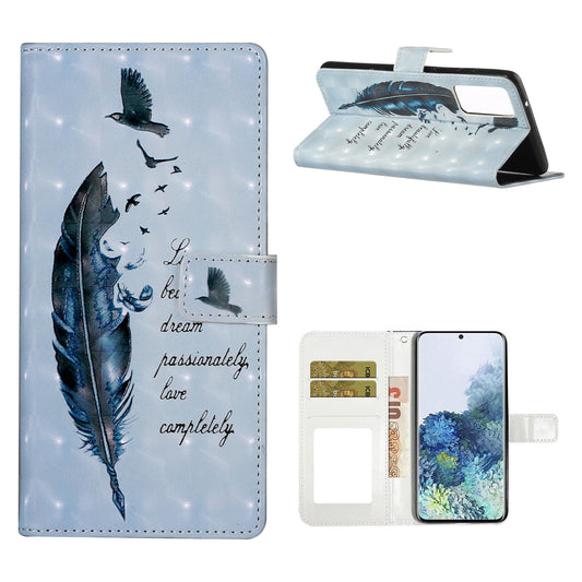 For Samsung Galaxy S20 FE 4G/5G/S20 Lite/S20 FE 2022 Light Spot Decor Pattern Printing Leather Case - Blue Feather