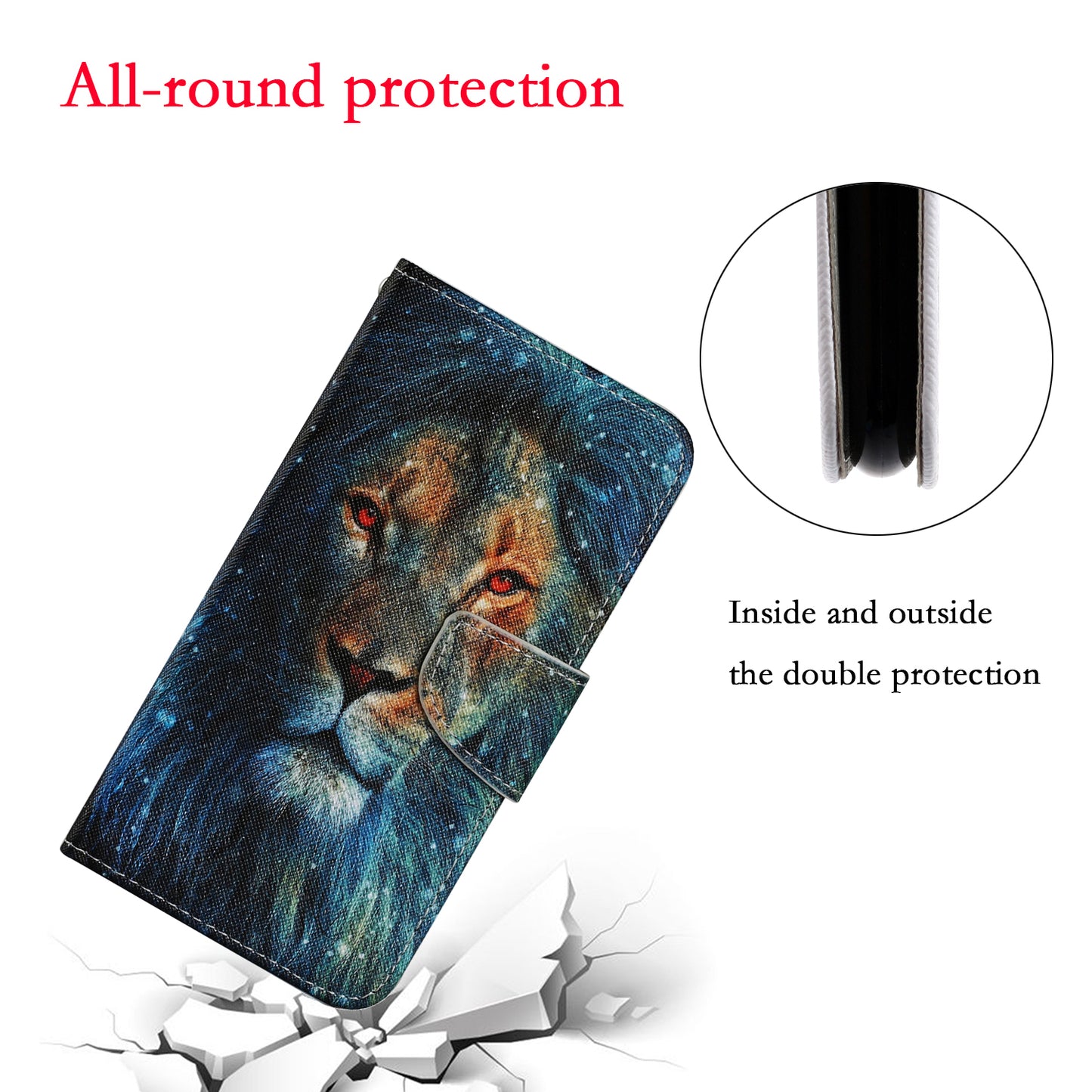 Unique Pattern Printing Wallet Stand Leather Case with Lanyard for Samsung Galaxy S20 Plus - Lion