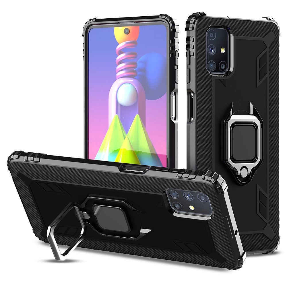 TPU Phone Protector Shell with Finger Ring Kickstand for Samsung Galaxy M51 (without Fingerprint Version) - Black