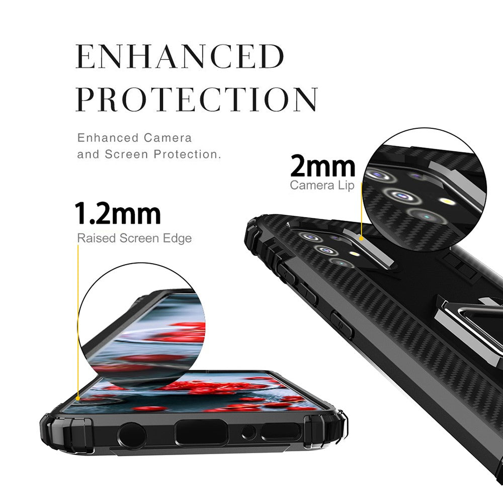 TPU Phone Protector Shell with Finger Ring Kickstand for Samsung Galaxy M51 (without Fingerprint Version) - Black
