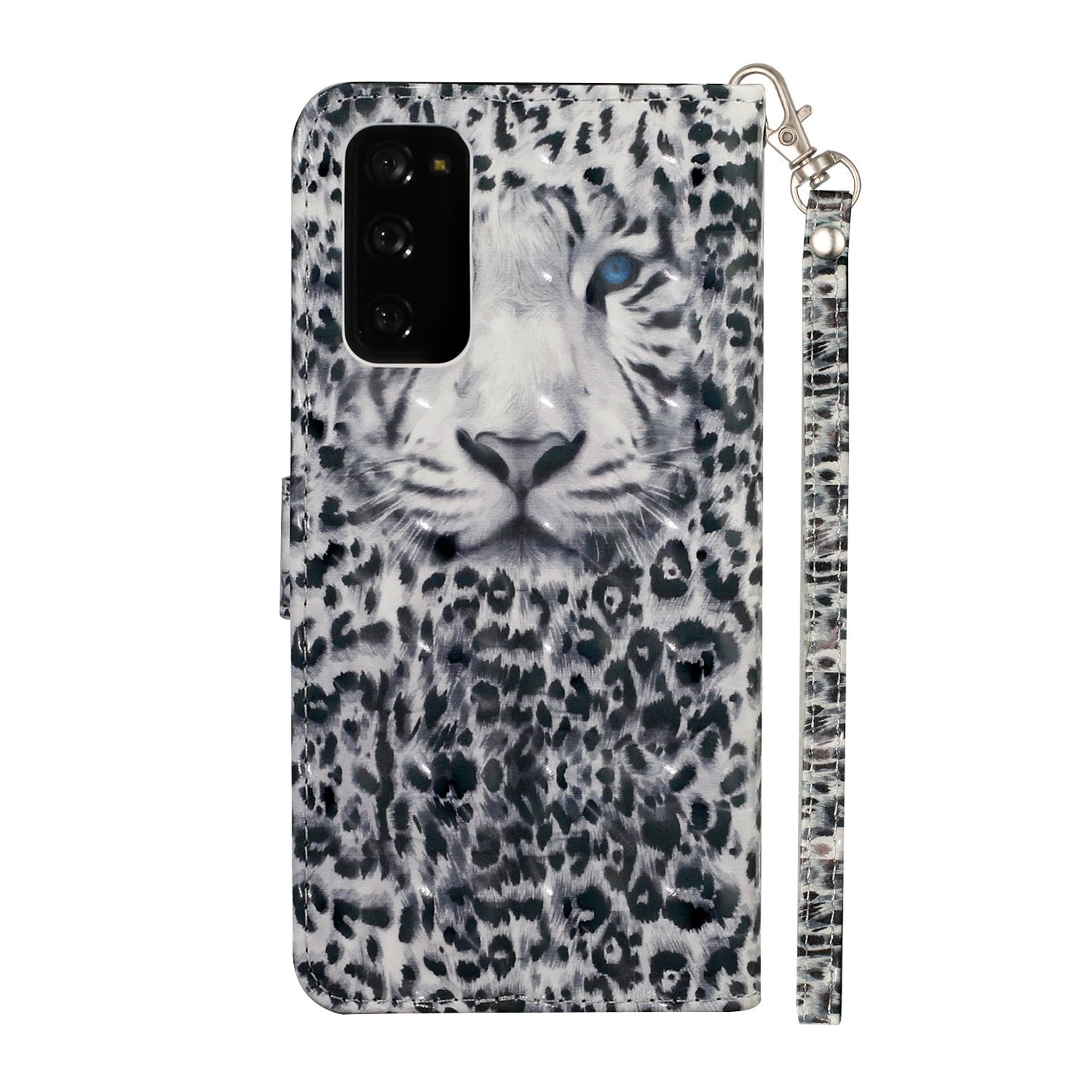 For Samsung Galaxy S20 FE 4G/5G/S20 Lite/S20 FE 2022 Light Spot Decor Pattern Printing Wallet Stand Leather Phone Casing with Strap - Tiger Face/Leopard Texture