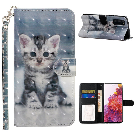 For Samsung Galaxy S20 FE 4G/5G/S20 Lite/S20 FE 2022 Light Spot Decor Pattern Printing Wallet Stand Leather Phone Casing with Strap - Cute Cat