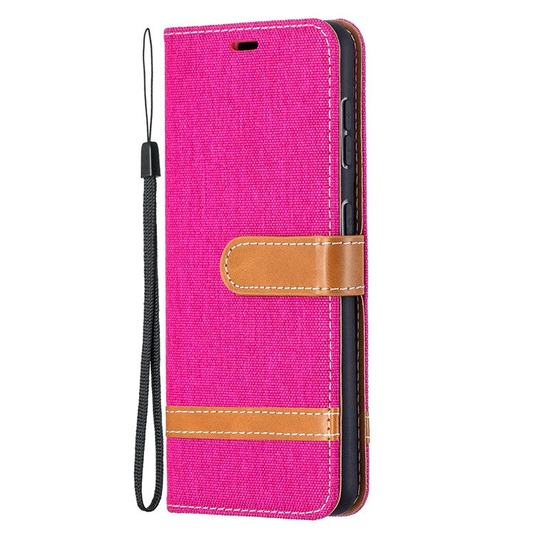 Color Splicing Jeans Cloth Skin Wallet Leather Phone Shell for Samsung Galaxy S21 4G/5G - Rose