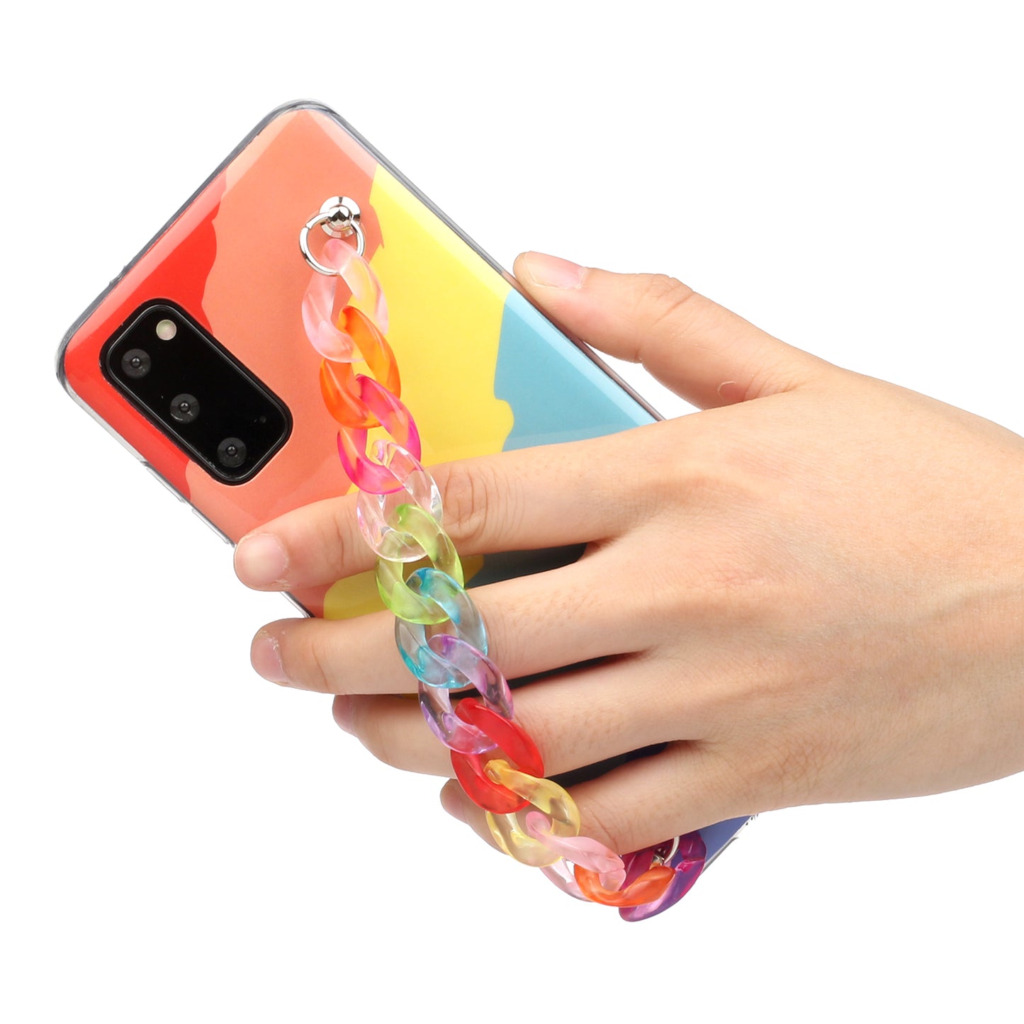 IMD Workmanship Shell for Samsung Galaxy S20 Plus/S20 Plus 5G  TPU Rainbow Phone Case with Wrist Strap Chain - Twill Rainbow