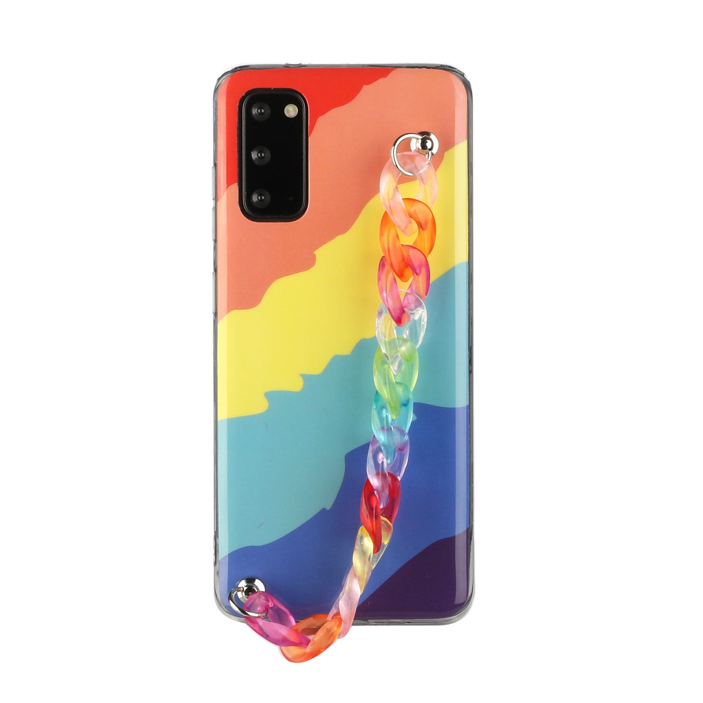IMD Workmanship Shell for Samsung Galaxy S20 Plus/S20 Plus 5G  TPU Rainbow Phone Case with Wrist Strap Chain - Twill Rainbow