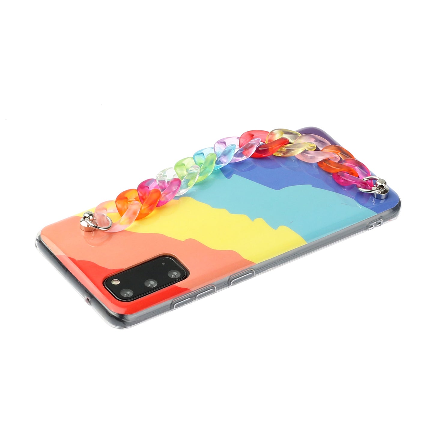 IMD Workmanship Shell for Samsung Galaxy S20 Plus/S20 Plus 5G  TPU Rainbow Phone Case with Wrist Strap Chain - Twill Rainbow