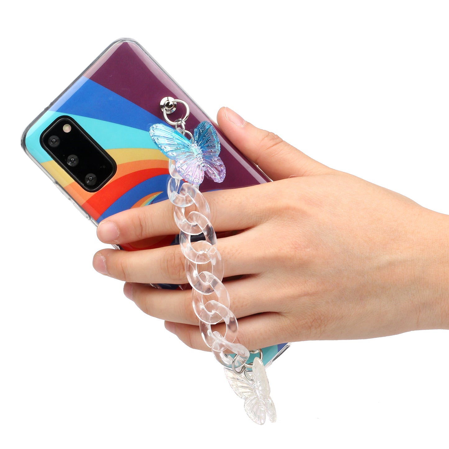 IMD Workmanship Shell for Samsung Galaxy S20 Plus/S20 Plus 5G  TPU Rainbow Phone Case with Wrist Strap Chain - Swirl Rainbow