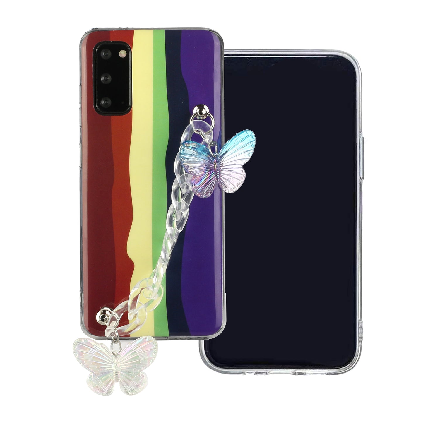 IMD Workmanship Shell for Samsung Galaxy S20 Plus/S20 Plus 5G  TPU Rainbow Phone Case with Wrist Strap Chain - Brown and Purple